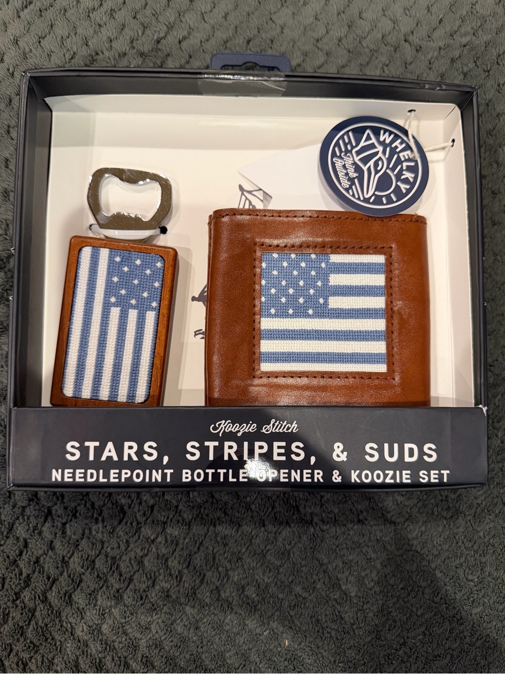 Stars & Stripes Brown Koozie and Bottle Opener Set